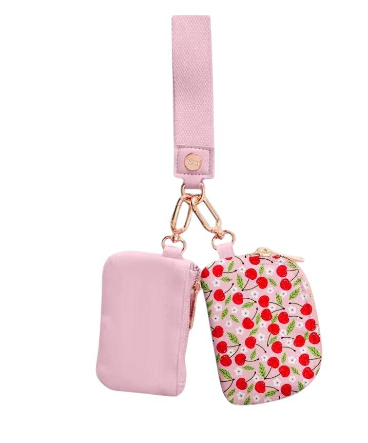 Karma Pink Cherries Dual Wallet Keychain Wristlet