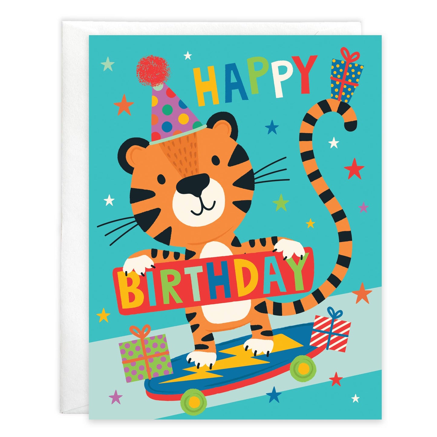 Skateboarding Tiger Kids Birthday Greeting Card