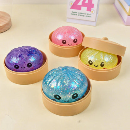 Mystery Squishy Dumpling Bao Bun Fidget Toy Rainbow Emoji Buns