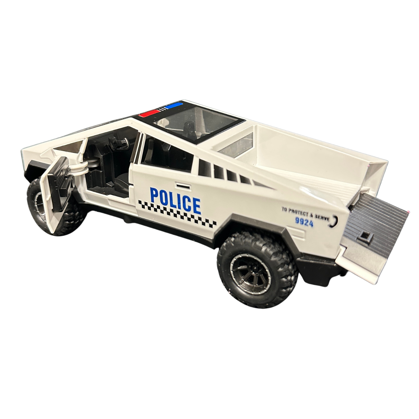 7.5" Friction Cybertruck Police Car with Lights, Sound & Vapor Effect