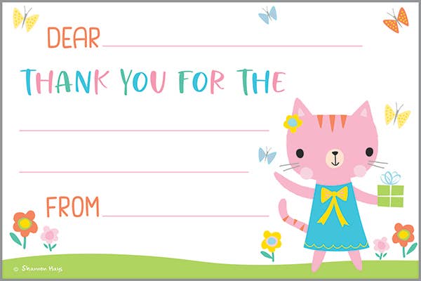 Kids Thank You Postcard - Pink Kitty