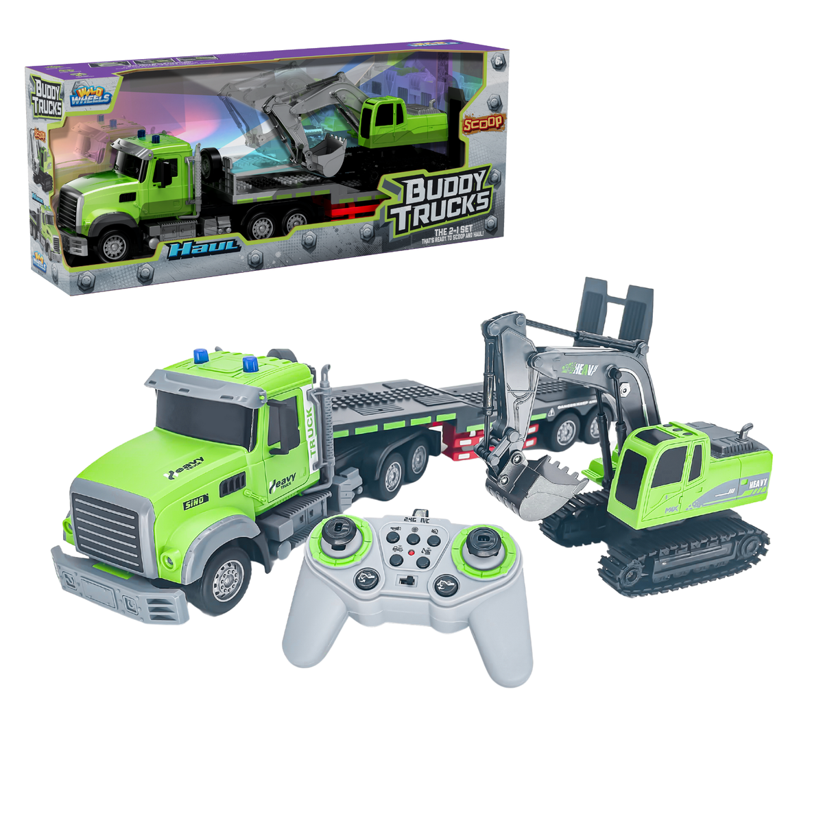 Buddy Truck- 2 in 1 RC Hauler & Excavator with LED Lights