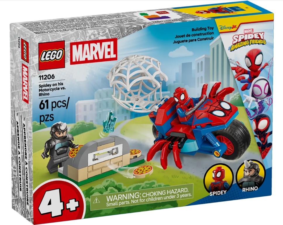 Spidey on His Motorcycle vs Rhino Lego