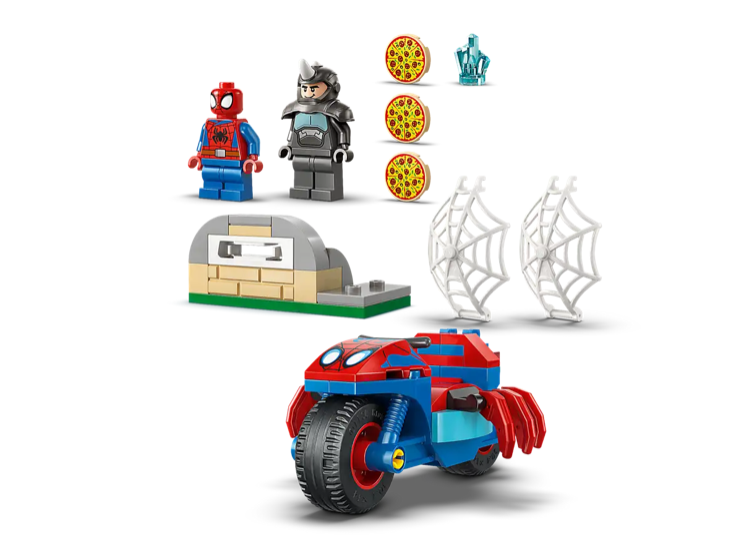 Spidey on His Motorcycle vs Rhino Lego