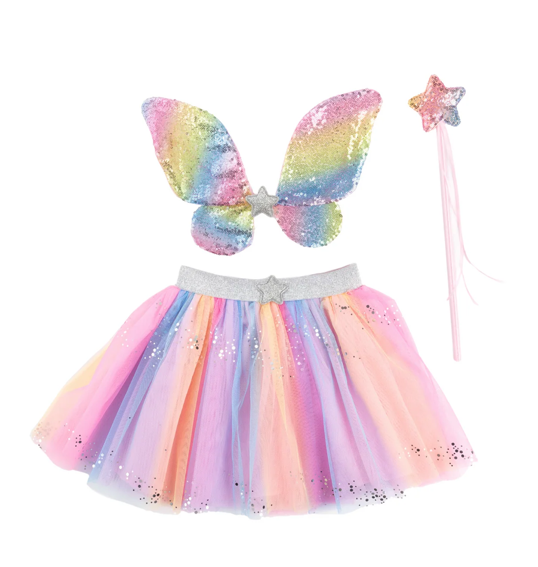 Rainbow Sequins Skirt with Wings & Wand