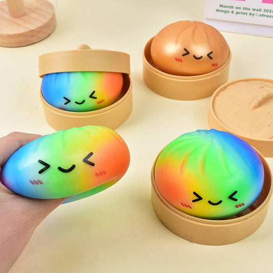 Mystery Squishy Dumpling Bao Bun Fidget Toy Rainbow Emoji Buns