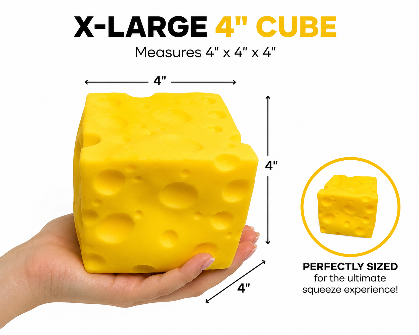 4" Cheese Cube Squishy – Rubber Stress Toy with Soft Filling MODEK