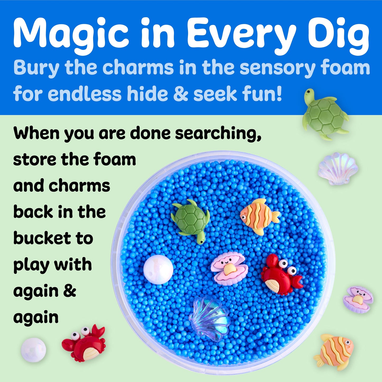 Ocean Theme Charms Sensory Surprise Squishy Foam Bucket
