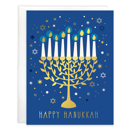 Hanukkah Greeting Card -  Gold Menorah