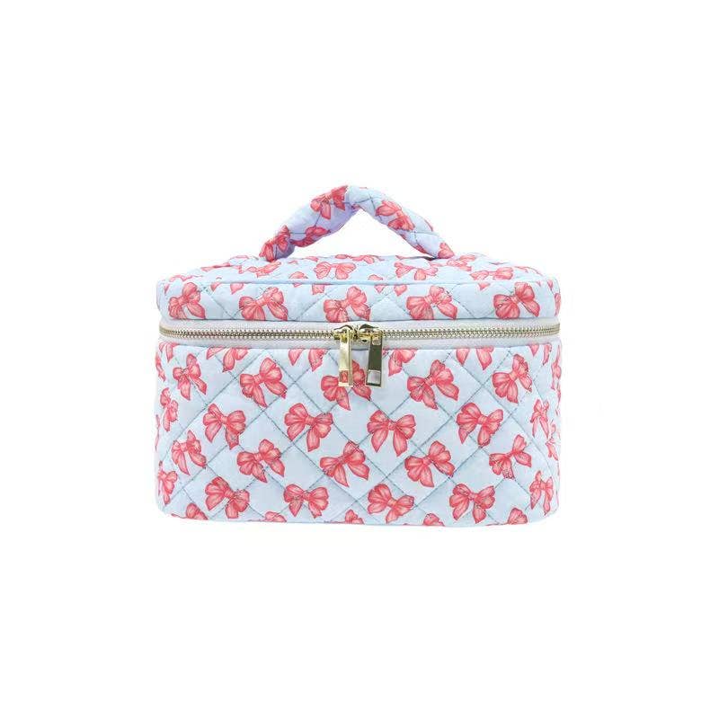 Karma Blue Ribbon Bow Quilted Cosmetic Bag