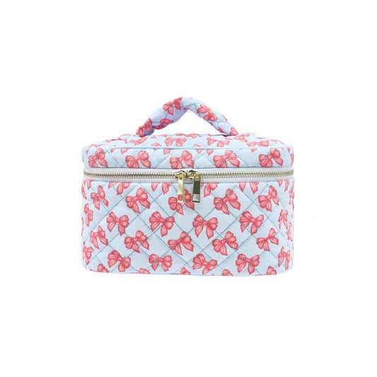 Karma Blue Ribbon Bow Quilted Cosmetic Bag
