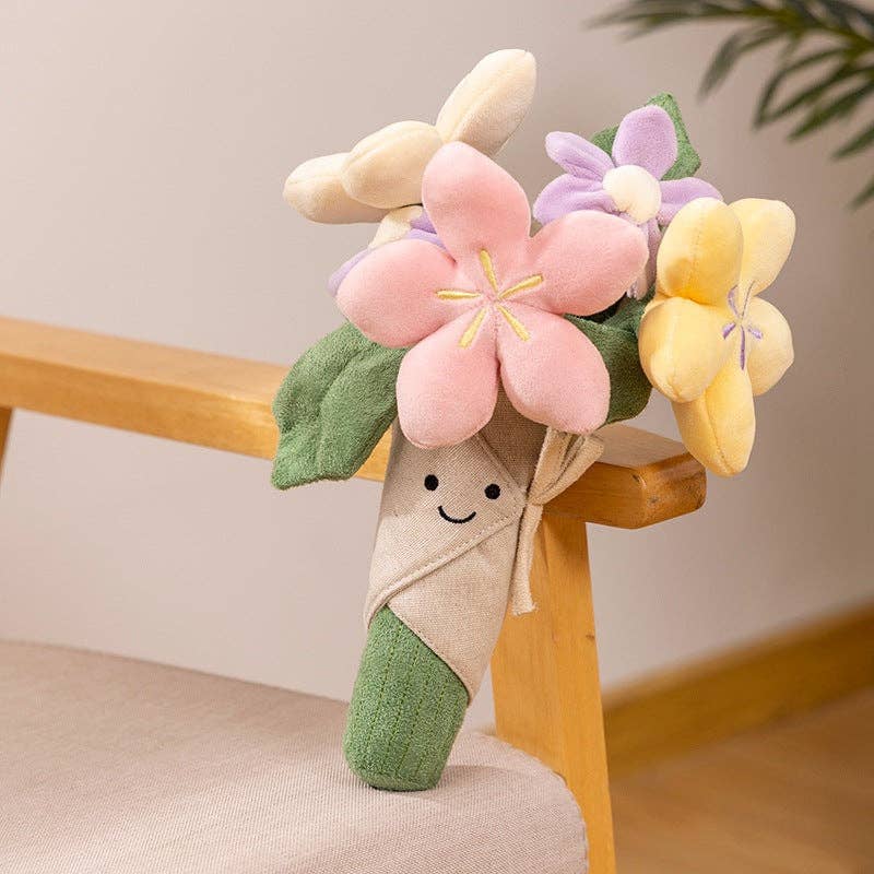 Birthday Valentines Gift Holding Flowers Bouquet Plush Toy